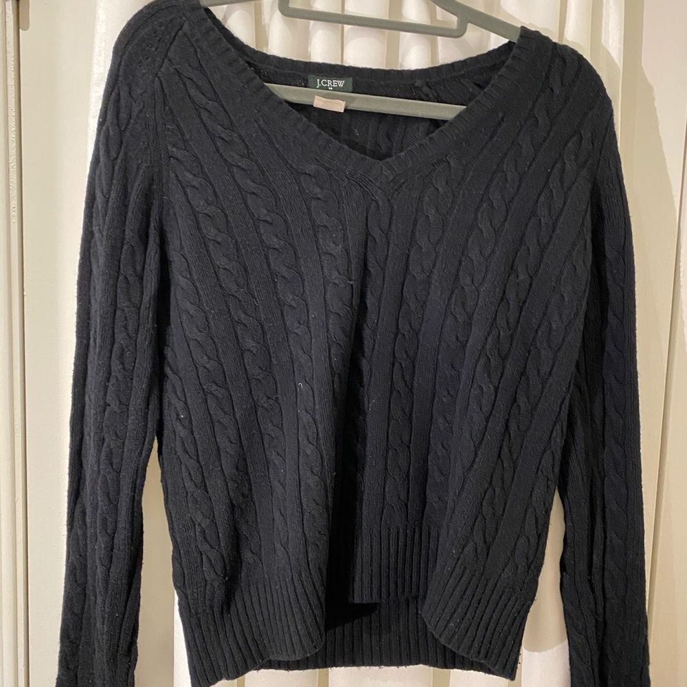 Classic J. Crew black cable knit V-neck sweater S